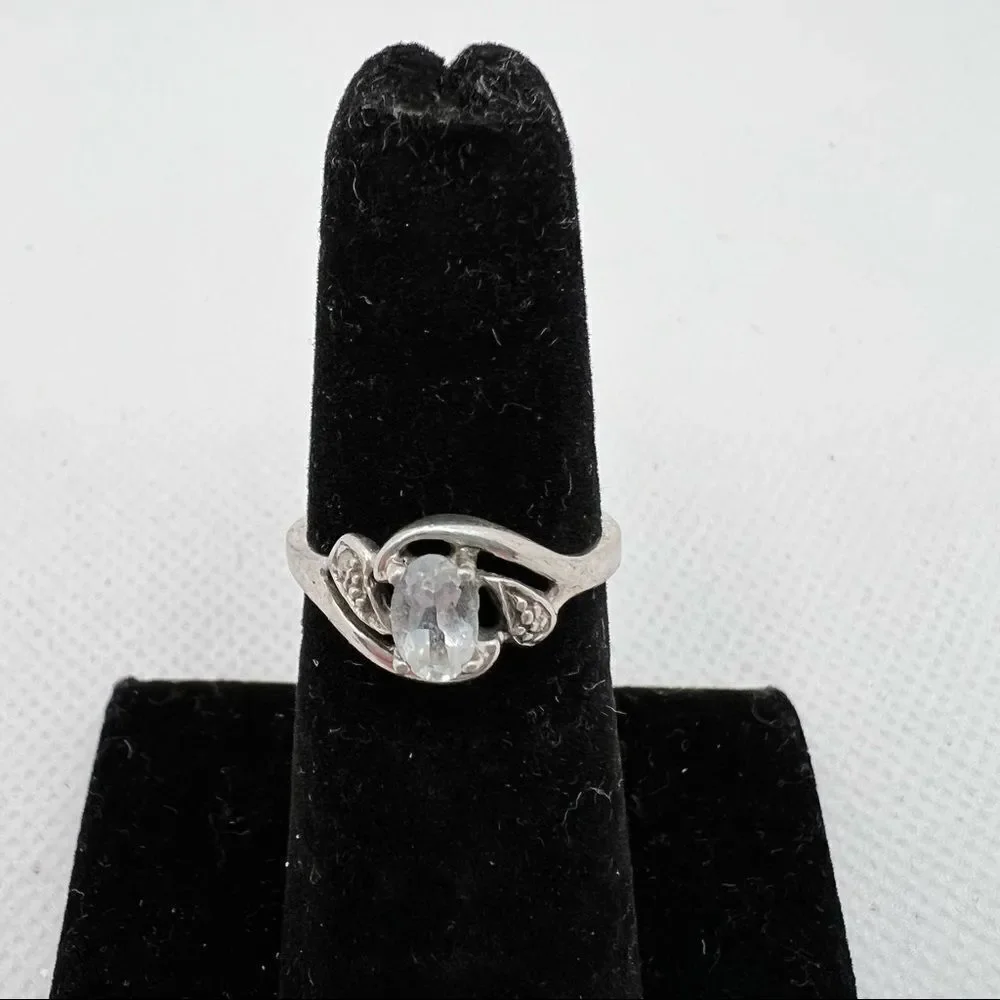 Sterling silver 925 oval faceted jewel ring - size 5.5